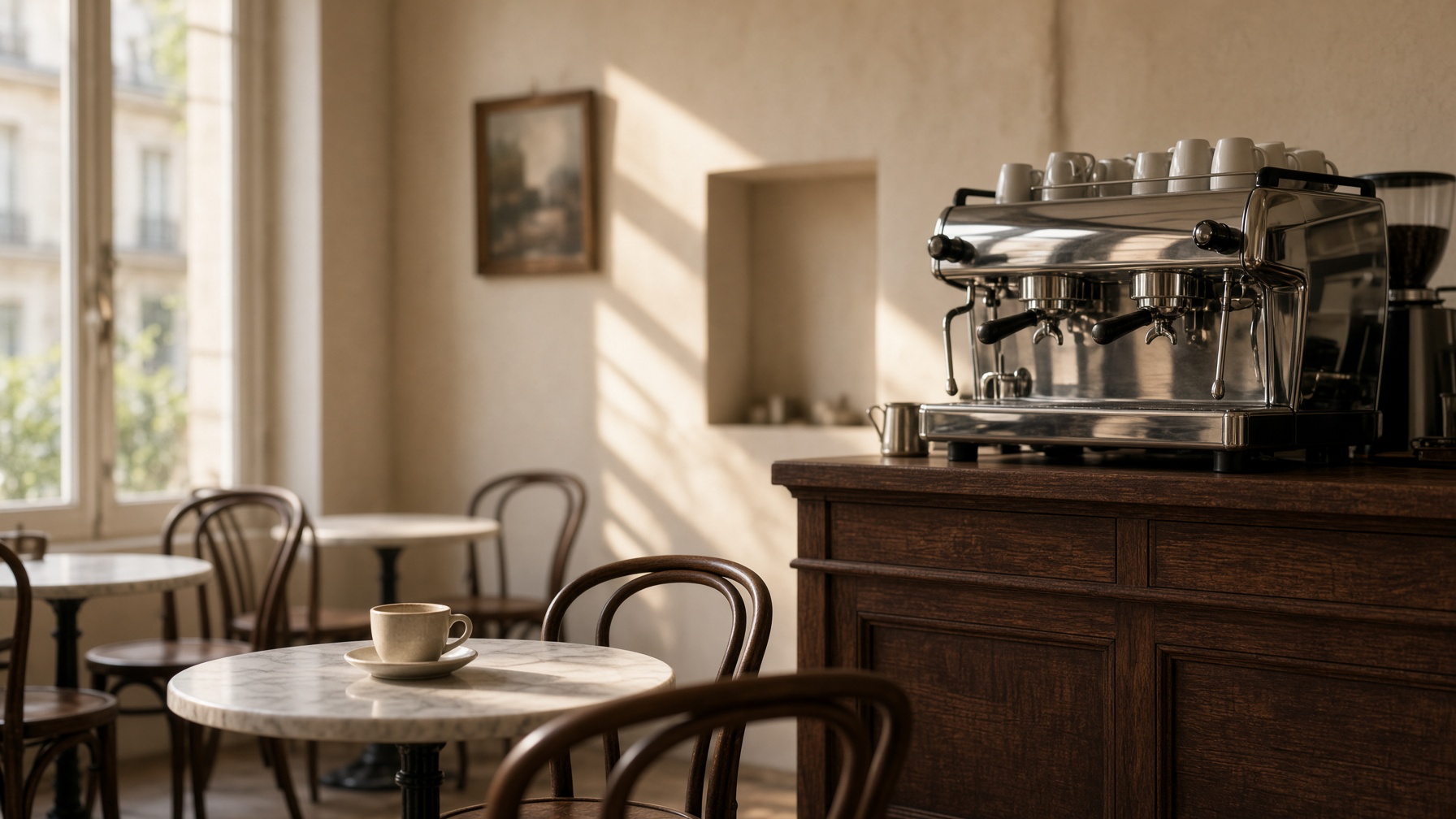 The espresso bar in morning light